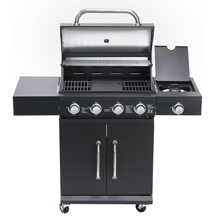 Stasiun Pemanggang Gas Quad Burner dengan Side Cooker